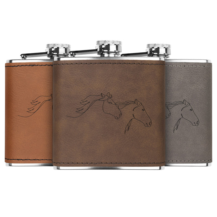 Leather Flask Running Horses Metal Flask