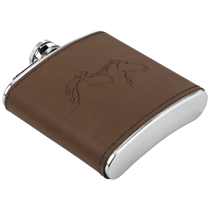 Leather Flask Running Horses Metal Flask