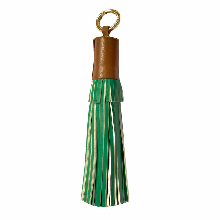 Leather Tassel Keyring Lime