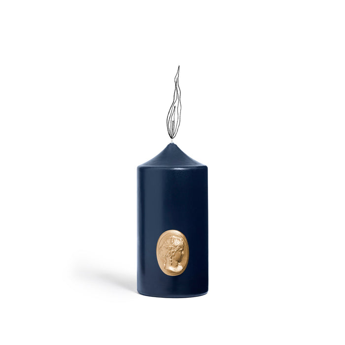 'Madame de Pompadour' Cameo Pillar Candle in Navy Blue by Trudon, 15cm