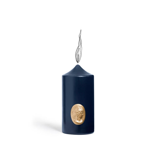 'Madame de Pompadour' Cameo Pillar Candle in Navy Blue by Trudon, 15cm