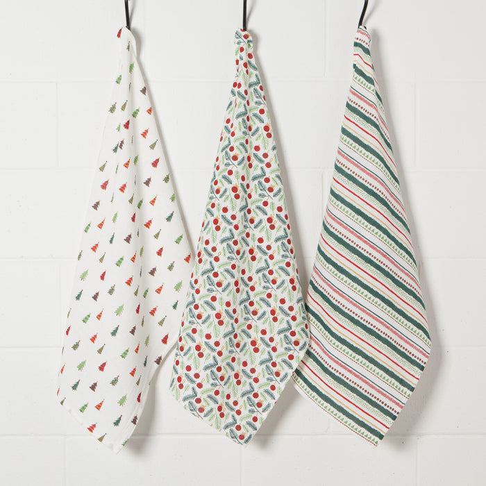 Merry And Bright Baker's Floursack Dishtowels Set of 3