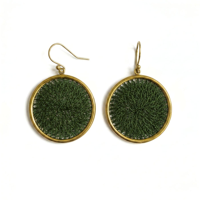 Mesh Disc Earrings - Emerald