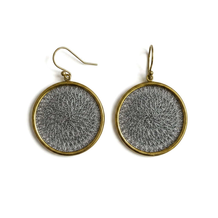 Mesh Disc Earrings - Silver Grey