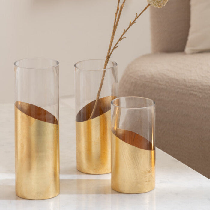 Moa Glass Hurricane Lantern – Transparent & Gold (Large)