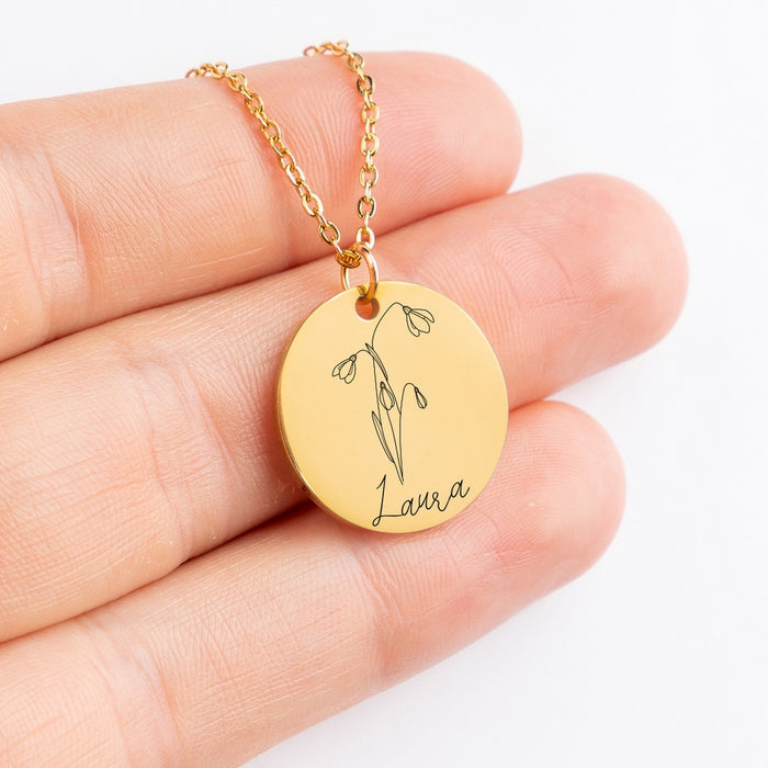 Name & Birth Flower Necklace Customizable Gifts for Daughter Friend Gifts