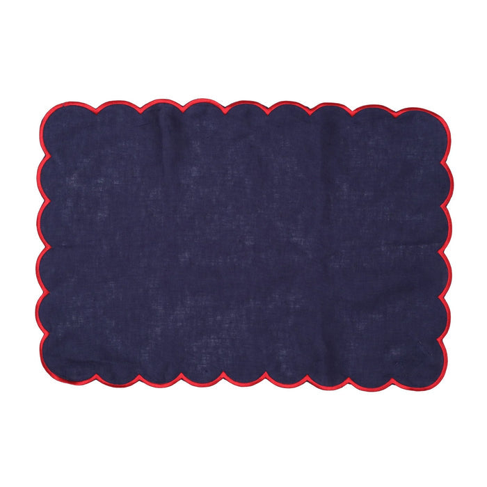 Navy and Red Scalloped Placemat Set