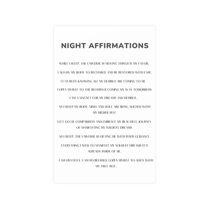 Night Time Affirmations and Manifestation Sayings Vertical Matte Poster Night Affirmations