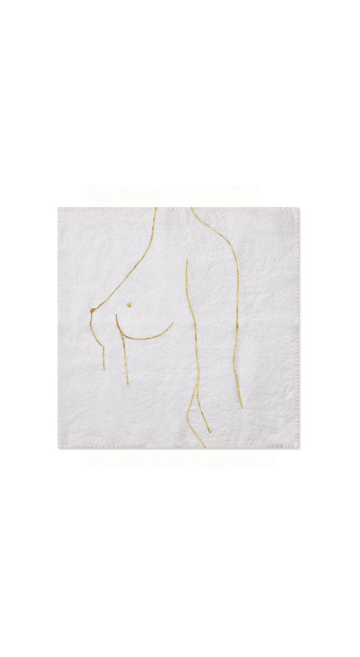 Nude Linen Napkin "Female Chest" in Gold, 50x50cm