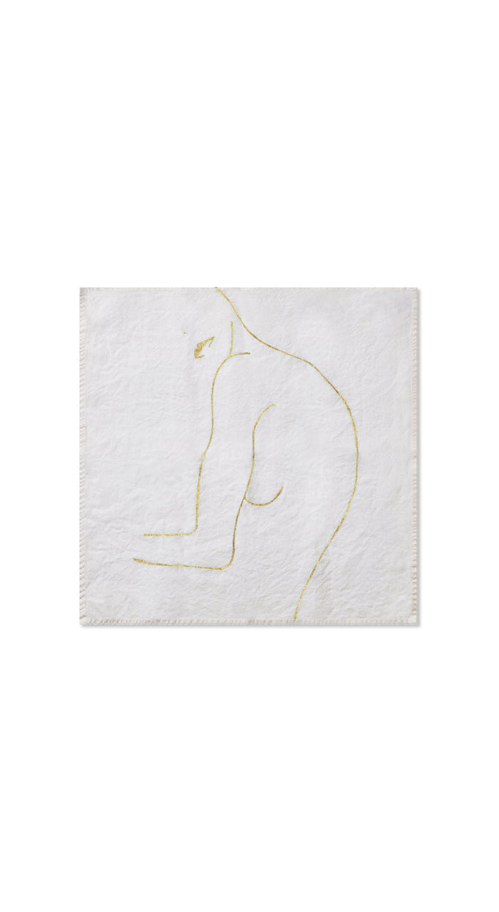 Nude Linen Napkin "Female With Lips" in Gold, 50x50cm