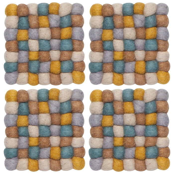 Ochre Wool Felt Ball Coasters Set of 4