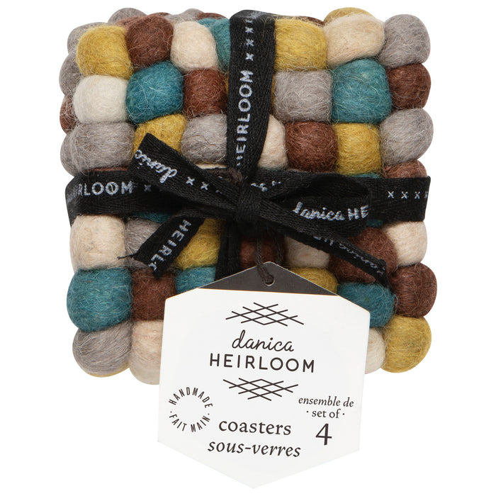 Ochre Wool Felt Ball Coasters Set of 4