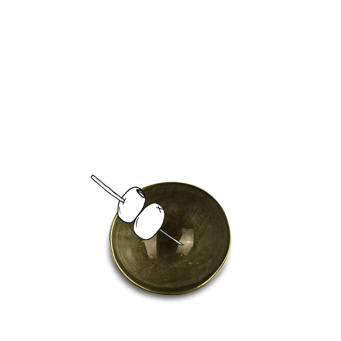 Olive Green Ceramic Bowl with Gold Rim, 10cm