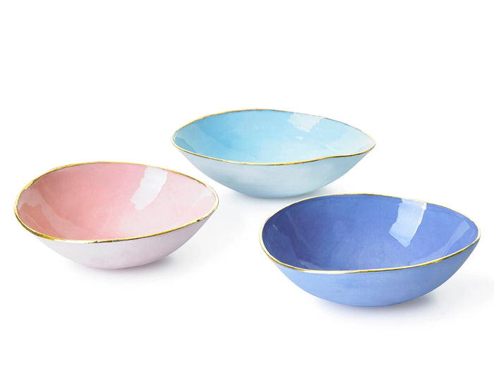 Pink Ceramic Bowl with Gold Rim, 16cm