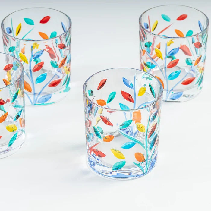 Rainbow Leaves Crystal Tumbler, Set of 4