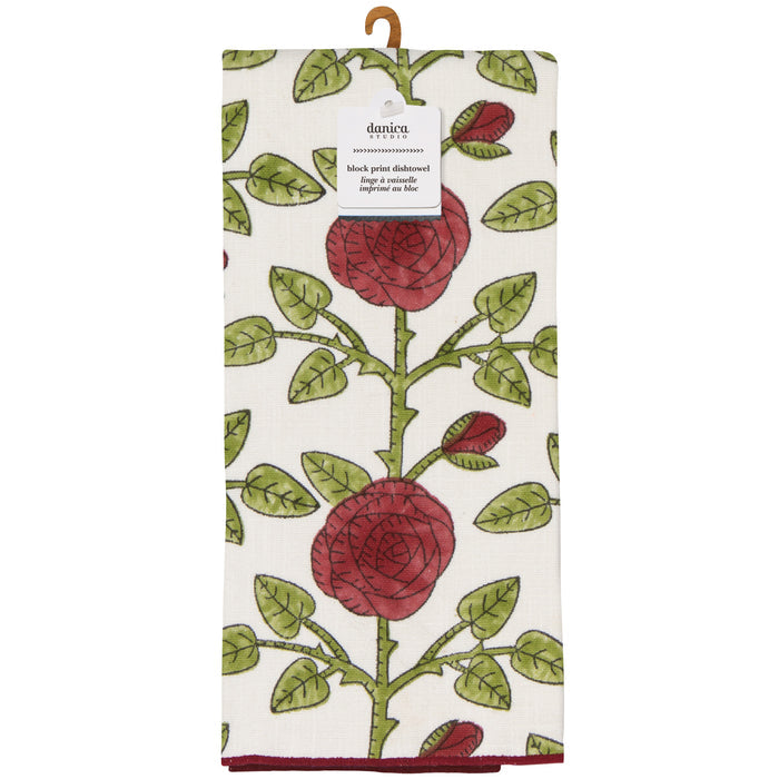 Rose Briar Block Print Dishtowel