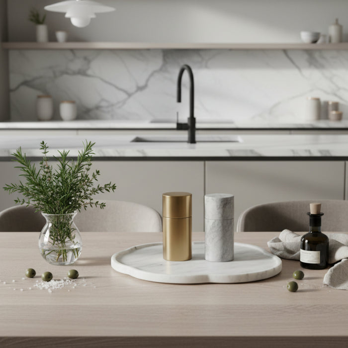 Rotating Marble Flower Tray – White Stone Centerpiece