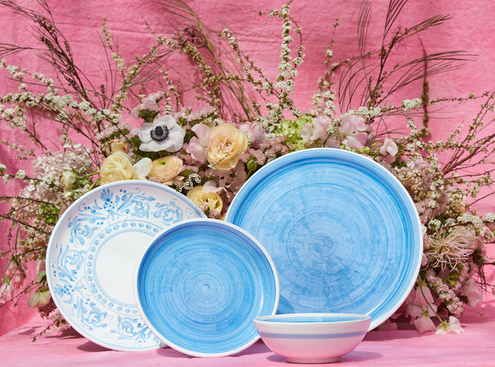 S&B Decorated Dinner Plate in White With Light Blue Pattern, 26cm