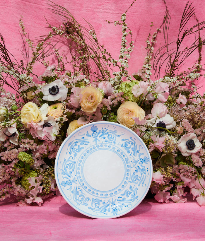 S&B Decorated Dinner Plate in White With Light Blue Pattern, 26cm