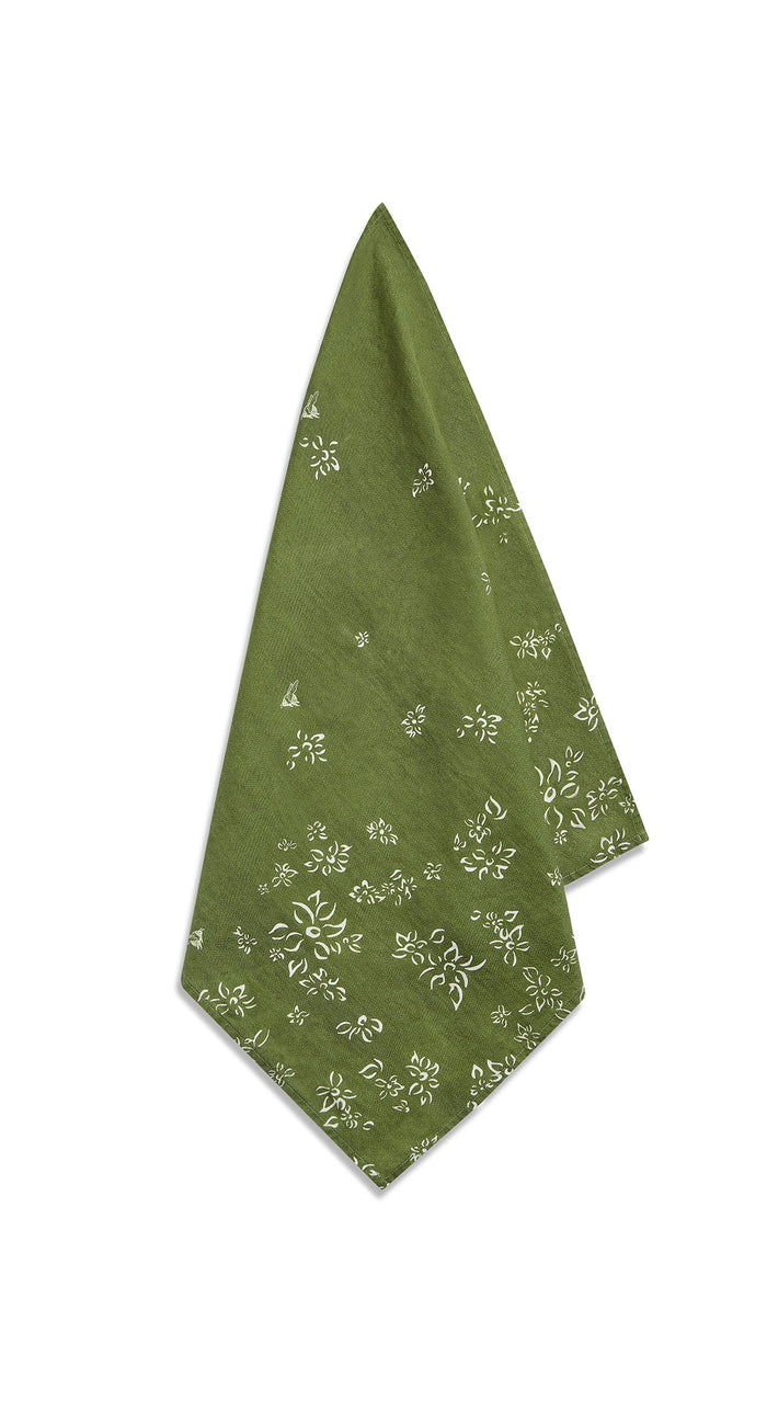 'S&Bee Falling Flower' Linen Napkin in Avocado Green, 50x50cm