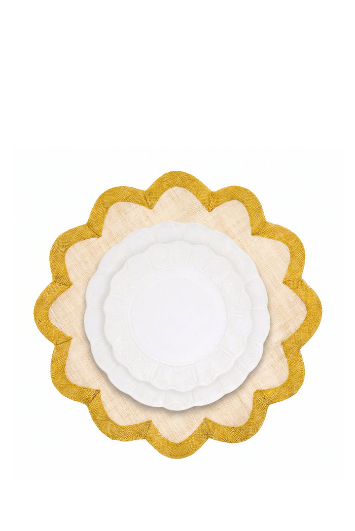 Scallop Border Sinamay Placemat in Yellow, 40cm