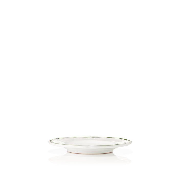Scalloped Side Plate With Olive Green Double Rim, 21cm