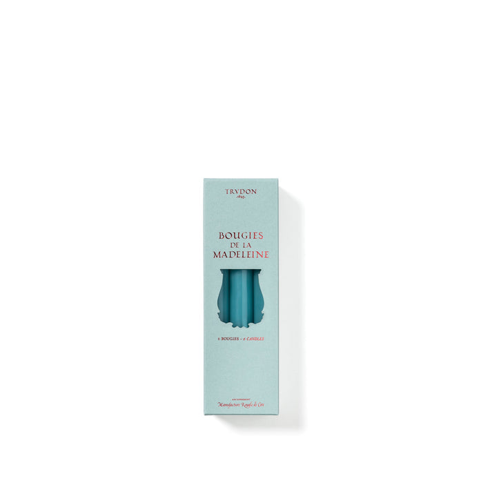 Set of Six Madeleine Candles in Aqua Blue, 20cm