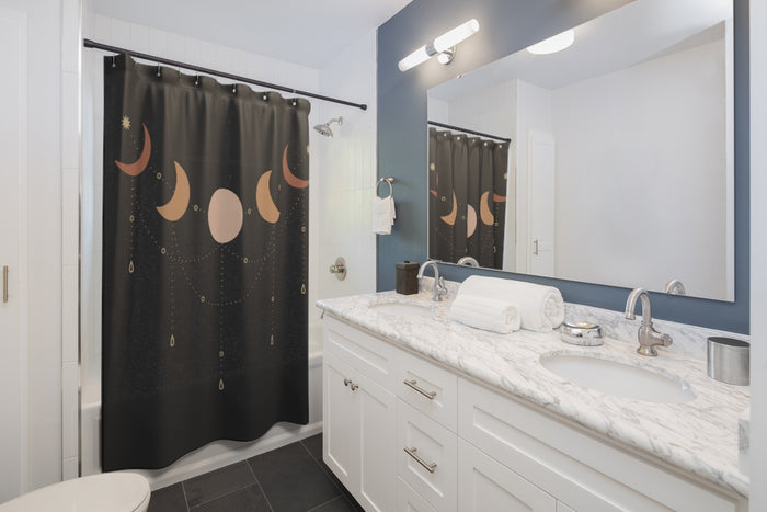 Shower Curtain, Bathroom Black Moon Phases Curtain - Dakoda Goods & Co.