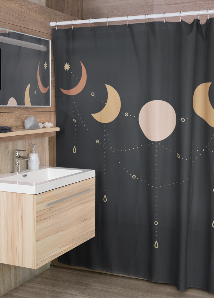 Shower Curtain, Bathroom Black Moon Phases Curtain - Dakoda Goods & Co.
