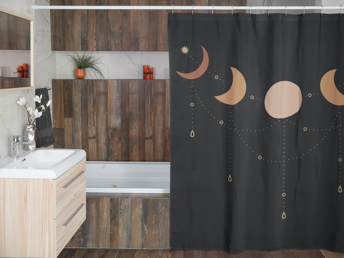 Shower Curtain, Bathroom Black Moon Phases Curtain - Dakoda Goods & Co.