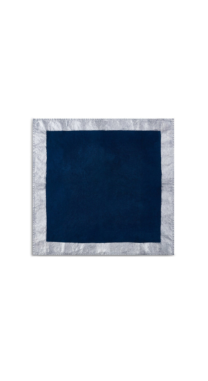 'Silver Edge' Linen Napkin in Midnight Blue, 50x50cm
