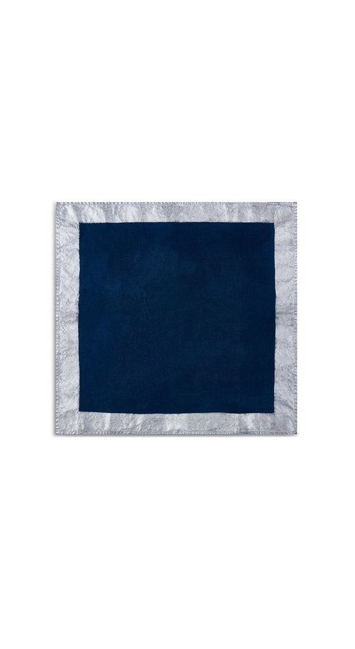 'Silver Edge' Linen Napkin in Midnight Blue, 50x50cm