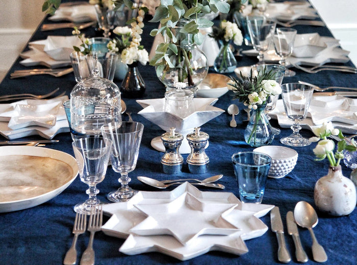 'Silver Edge' Linen Napkin in Midnight Blue, 50x50cm