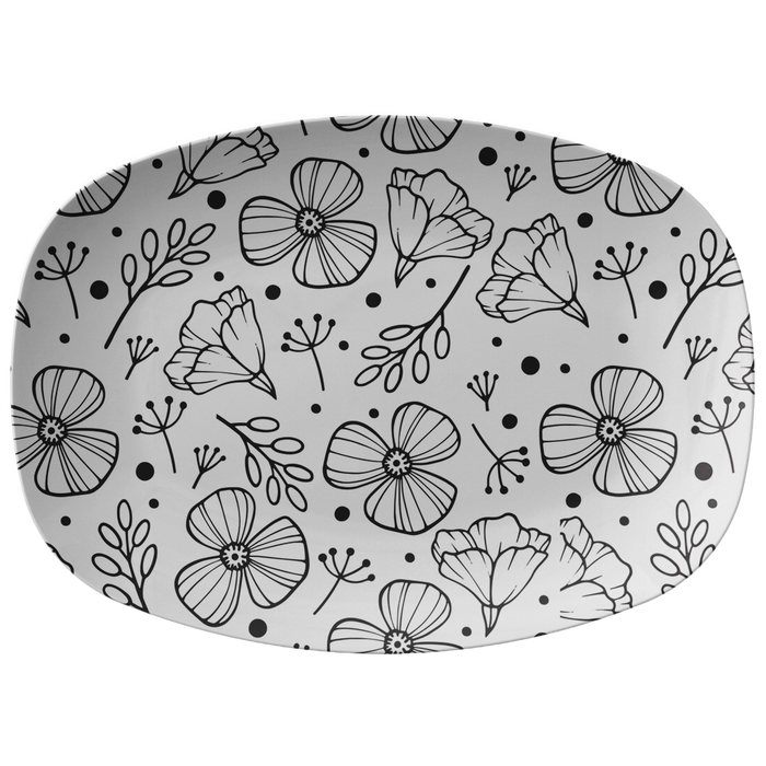 Simplistic Floral Decorative Plastic Serving Platter