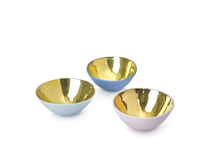 Small Blue Ceramic Bowl with Gold Glaze, 6cm