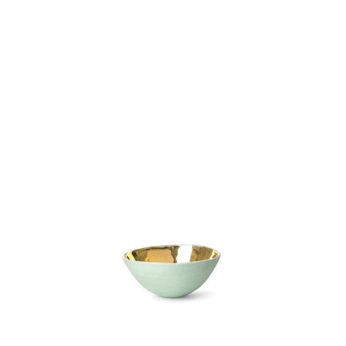 Small Green Ceramic Bowl with Gold Glaze, 6cm