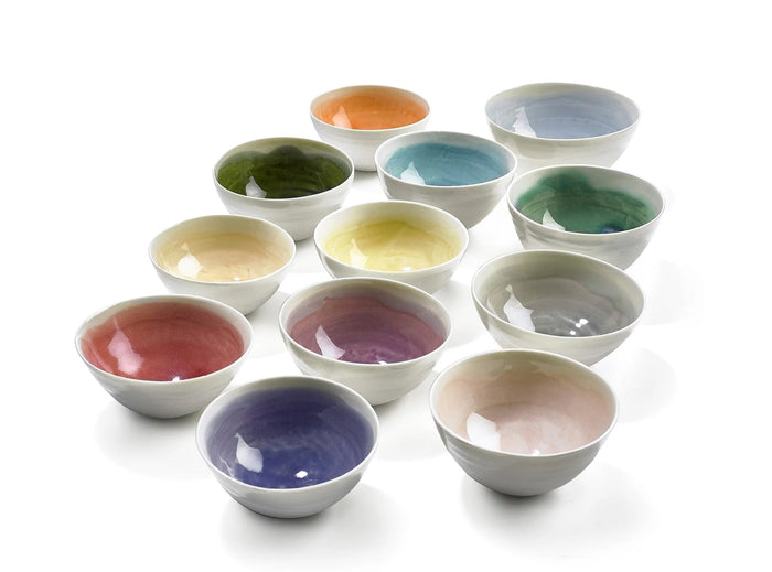 Small Light Blue Ceramic Bowl with White Edge, 8cm