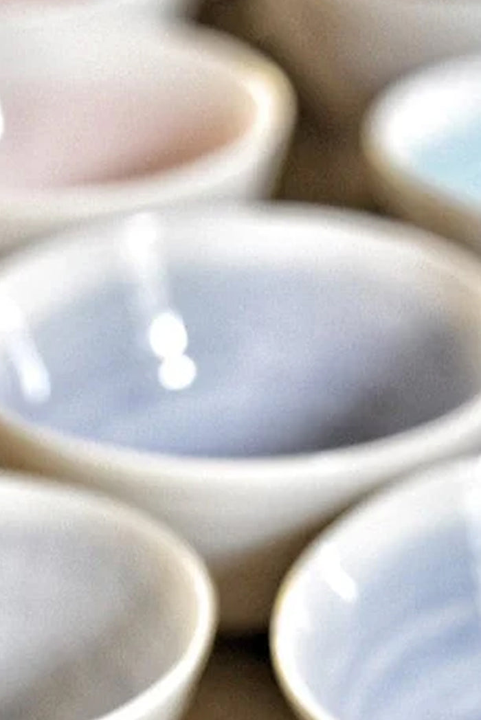 Small Light Blue Ceramic Bowl with White Edge, 8cm