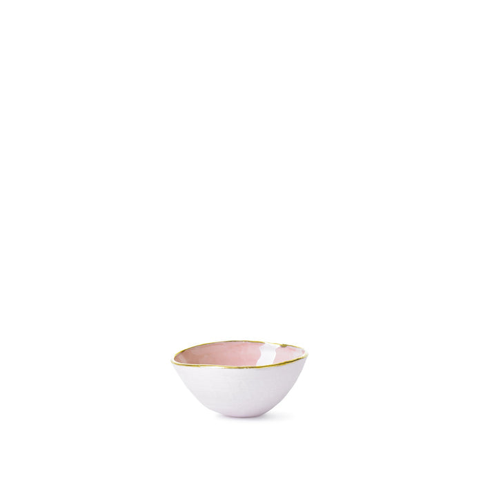 Small Pink Ceramic Bowl with Gold Rim, 6cm