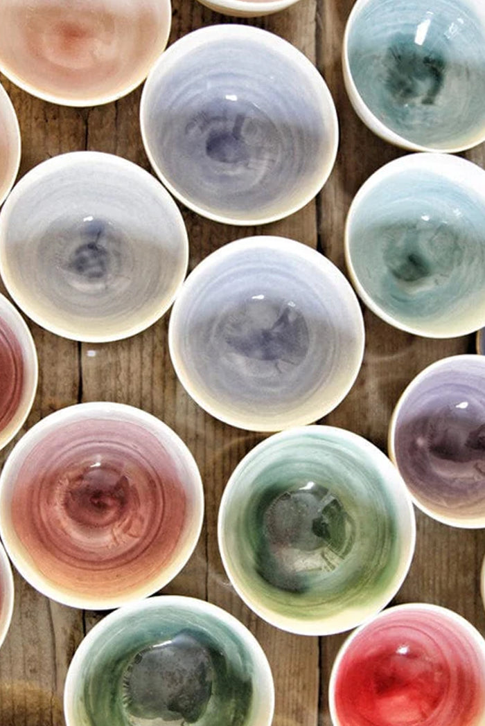Small Soft Pink Porcelain Bowl with White Edge, 8cm