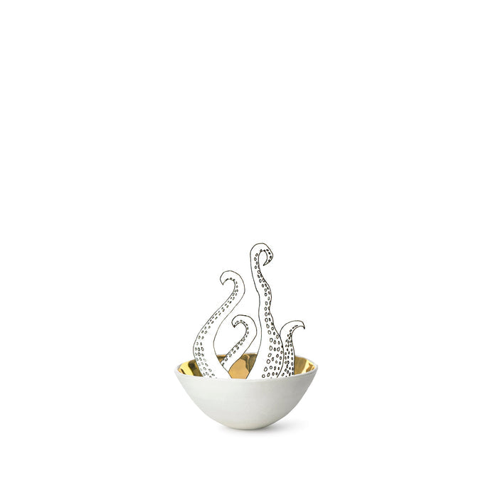 Small White Ceramic Bowl with Gold Glaze, 6cm