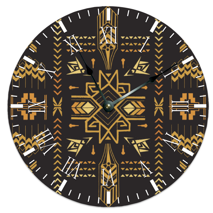 Southwestern Rustic Round Silent Ticking Wooden Wall Clock 12" - Dakoda Goods & Co.