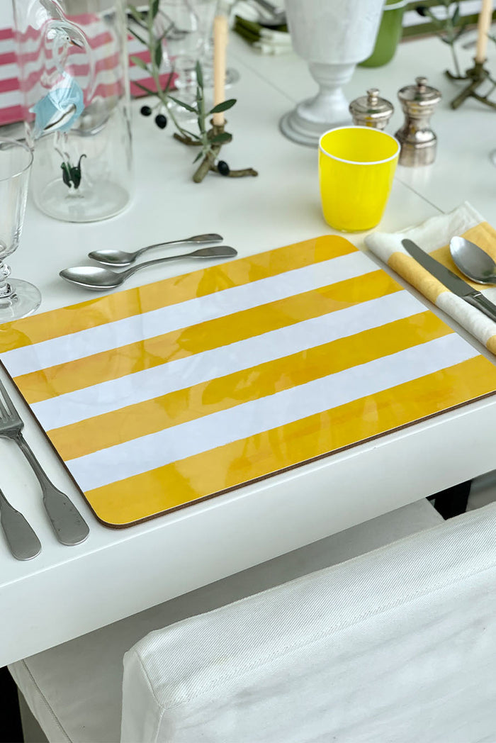 'Stripe' Cork-Backed Placemat in Lemon Yellow, 29 x 38cm