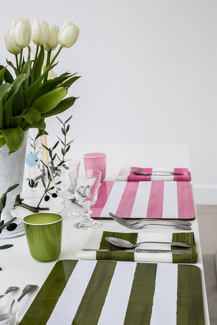 'Stripe' Cork-Backed Placemat in Rose Pink, 29 x 38cm