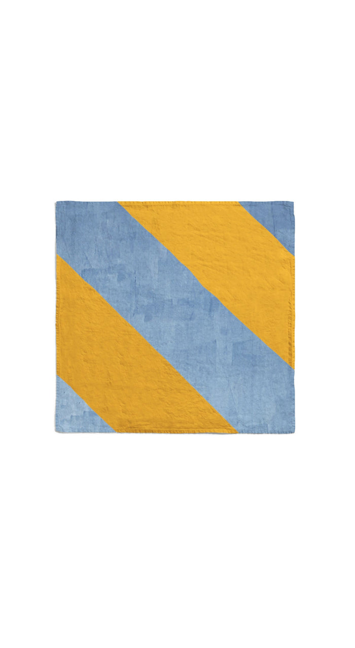 Stripe Linen Napkin in Mustard Yellow and Pale Blue, 50x50cm