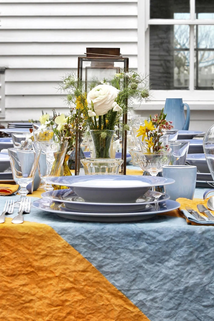 Stripe Linen Napkin in Mustard Yellow and Pale Blue, 50x50cm