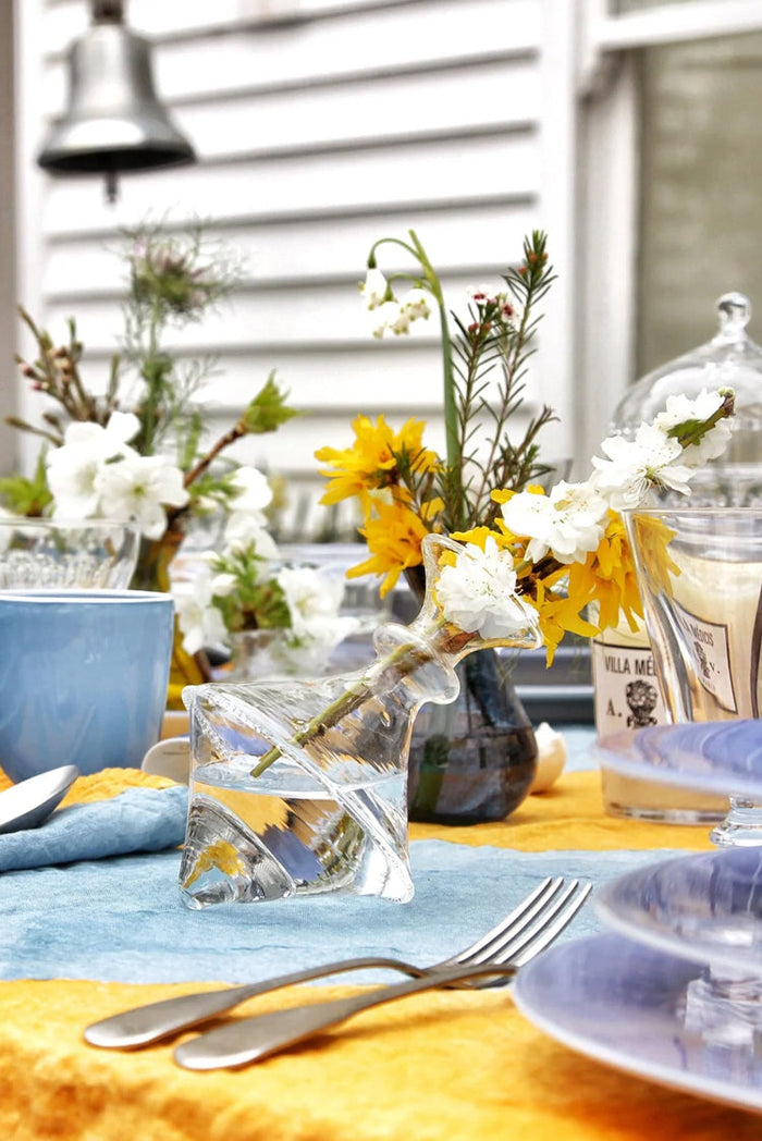 Stripe Linen Napkin in Mustard Yellow and Pale Blue, 50x50cm