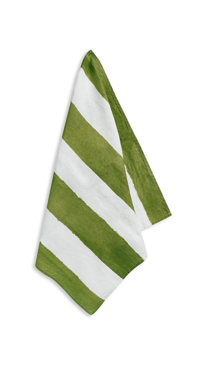 'Stripe' Linen Napkin in White & Avocado Green, 50x50cm