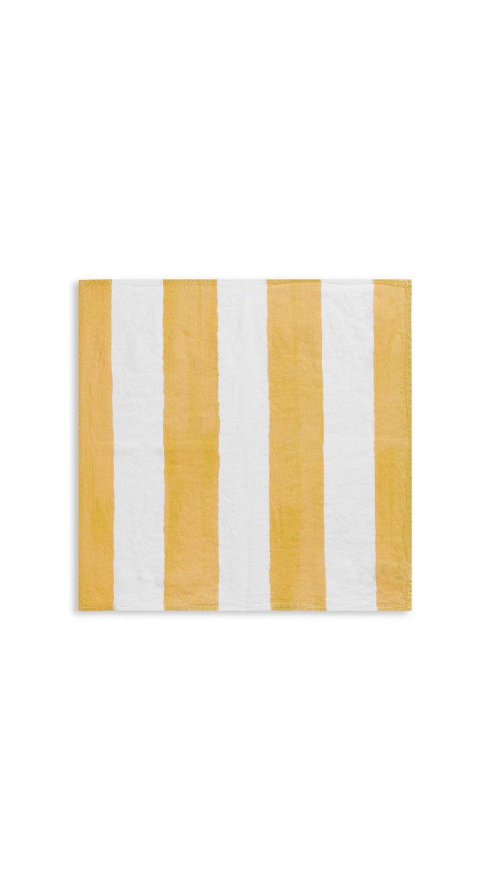 'Stripe' Linen Napkin in White & Lemon Yellow, 50x50cm