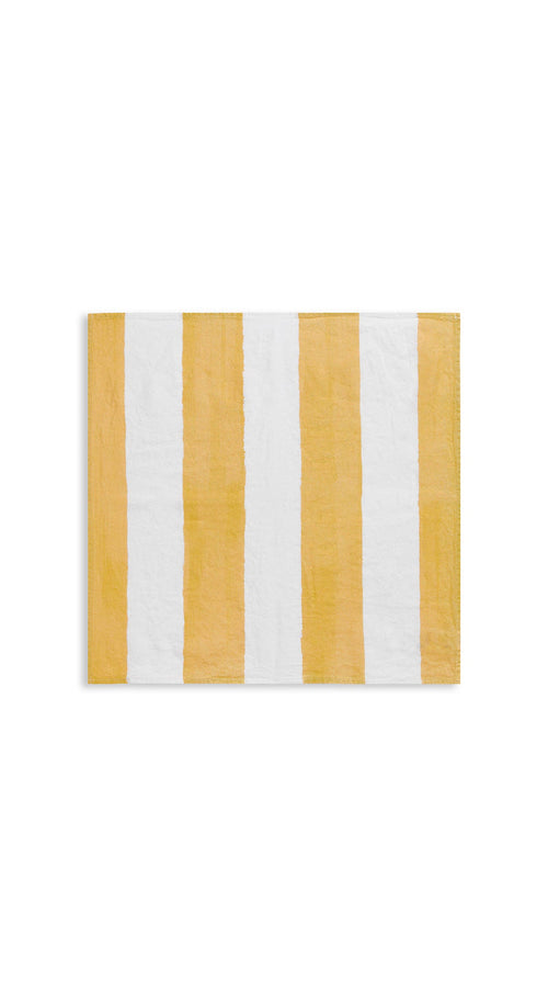 'Stripe' Linen Napkin in White & Lemon Yellow, 50x50cm